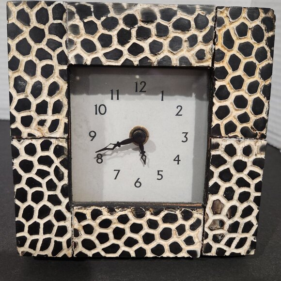 Safari Wood Clock Giraffe Print Shelf Size African Animal Theme Made in India - Picture 7 of 10
